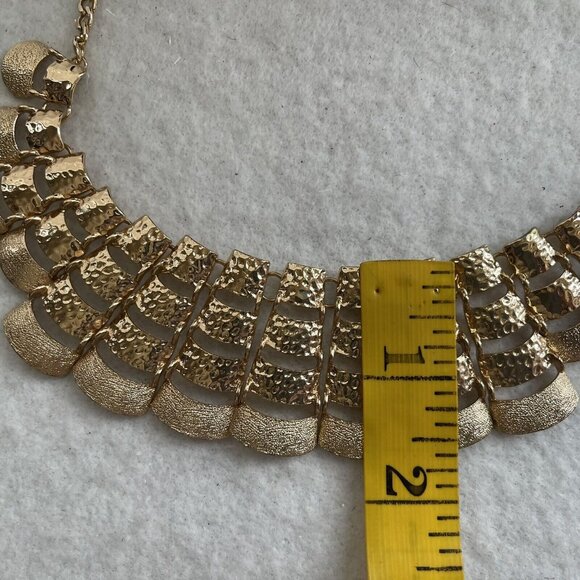 Gold Tone Bib Bold Statement Necklace Graduated Funky Chunky Adjustable 19" - Picture 8 of 11